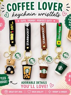 Coffee Lover Keychain Wristlets Bundle | Cute Bag Charm Set | Gift Idea
